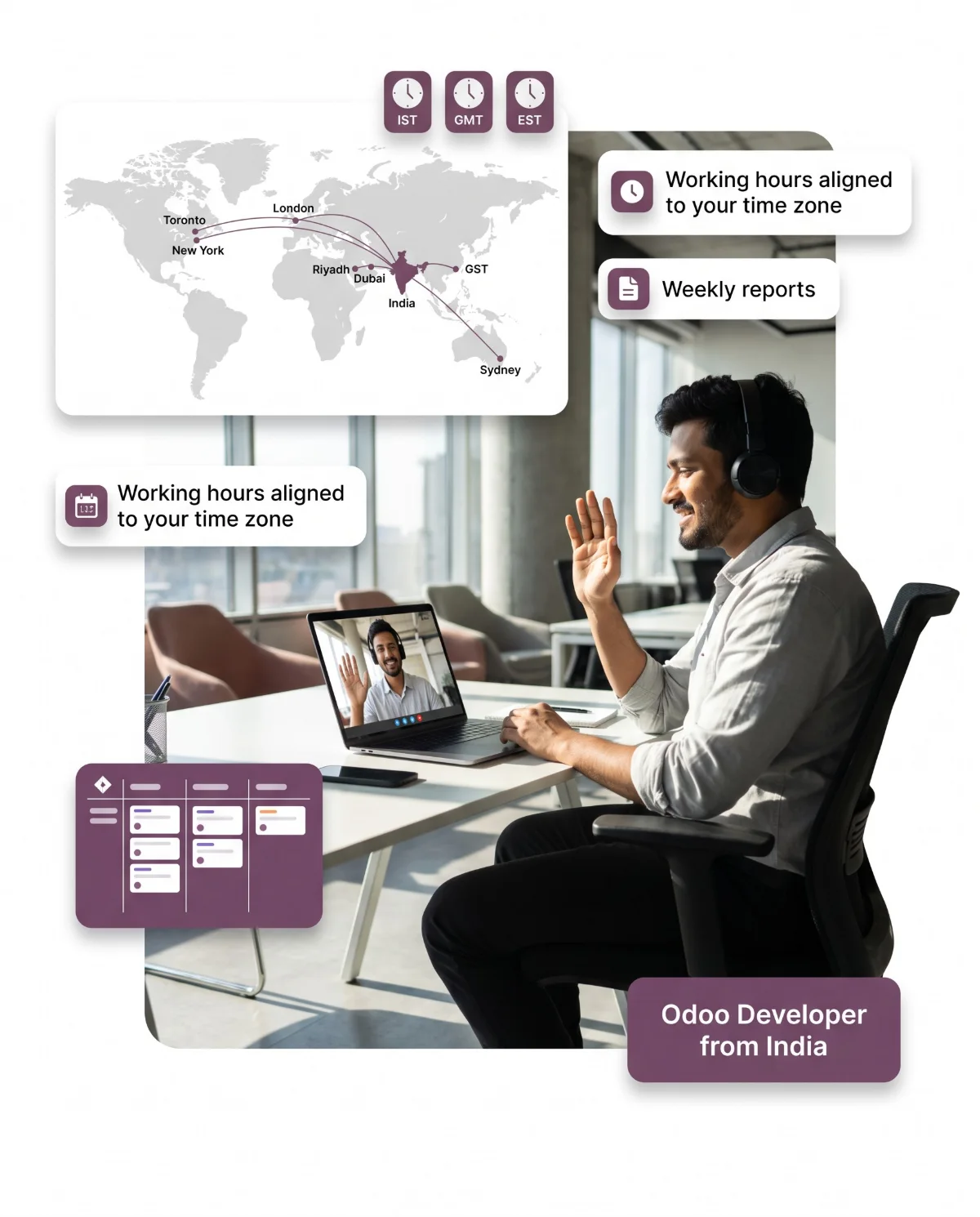 Offshore Odoo developer in India working in the client's time zone
